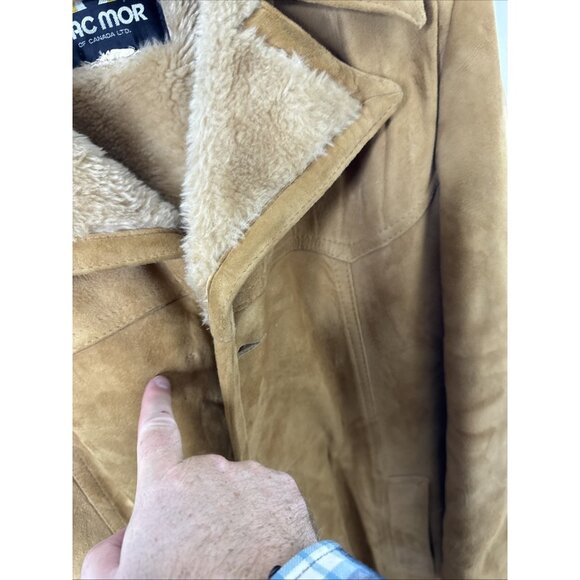 Vintage Mac Mor Suede Shearling Coat Tan Lambskin Western Men L Dmg - Picture 4 of 10
